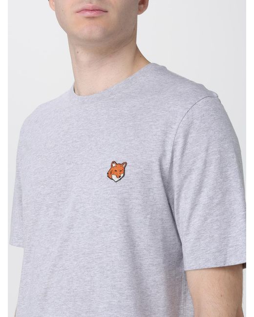 Maison Kitsuné Gray Maison KitsunÉ Cotton T-Shirt With Logo for men
