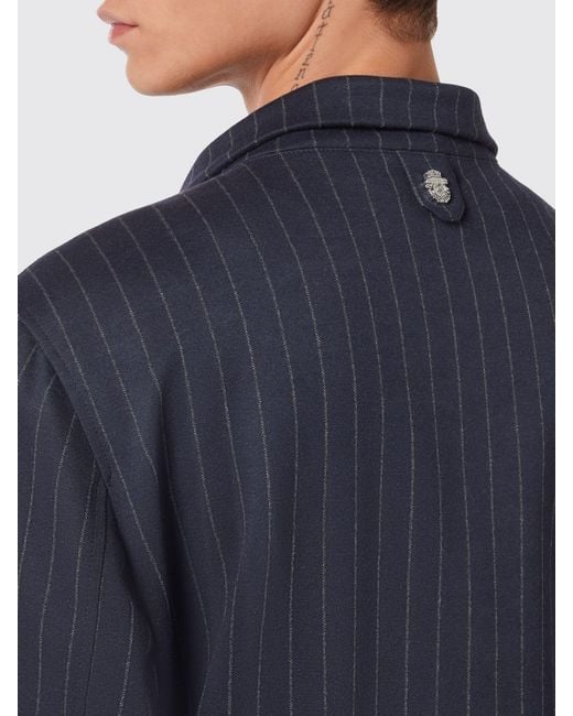 Billionaire Blue Pinstriped Polyester Bomber Jacket for men