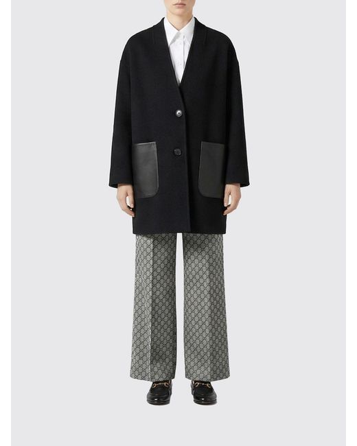 Abrigo De Lana Con Bolsillos De Parche De Piel Gucci de hombre de color Black