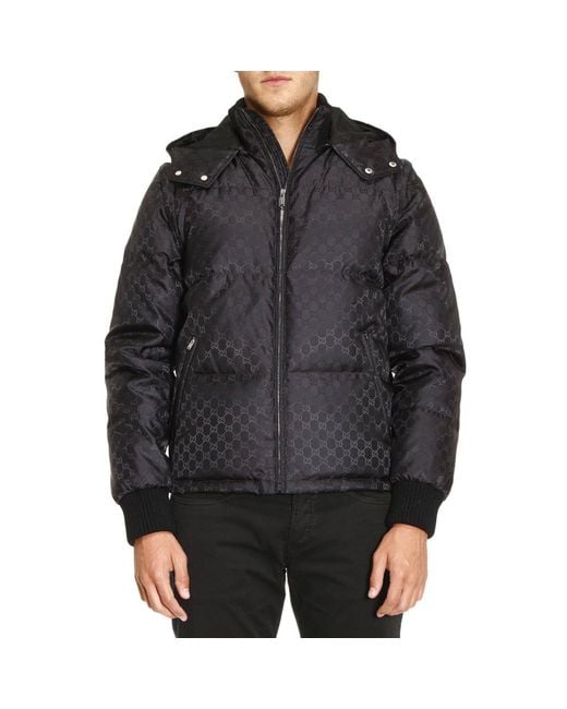 Gucci Black Bomber Down Jacket With Removable Sleeves And Gg Monogram for men