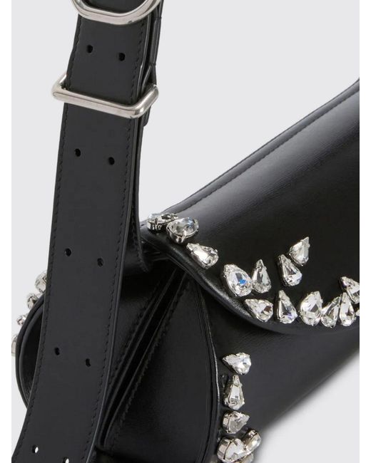 Jil Sander Black Cannolo Leather Bag With Rhinestone Embellishments