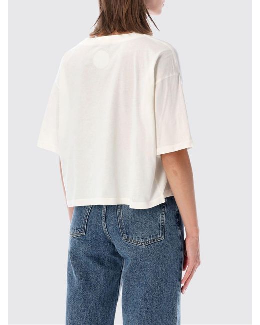 Anine Bing White Printed Logo Cotton T-Shirt With Dropped Shoulders