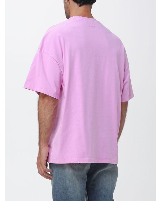 MSGM Pink Relaxed Fit Cotton T-Shirt With Slogan Print And Dropped Shoulders for men