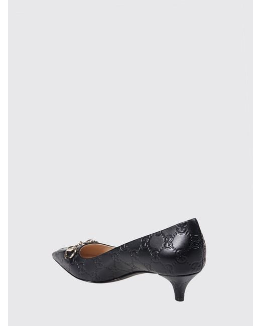Gucci Black Leather Pumps With Embossed Gg Monogram