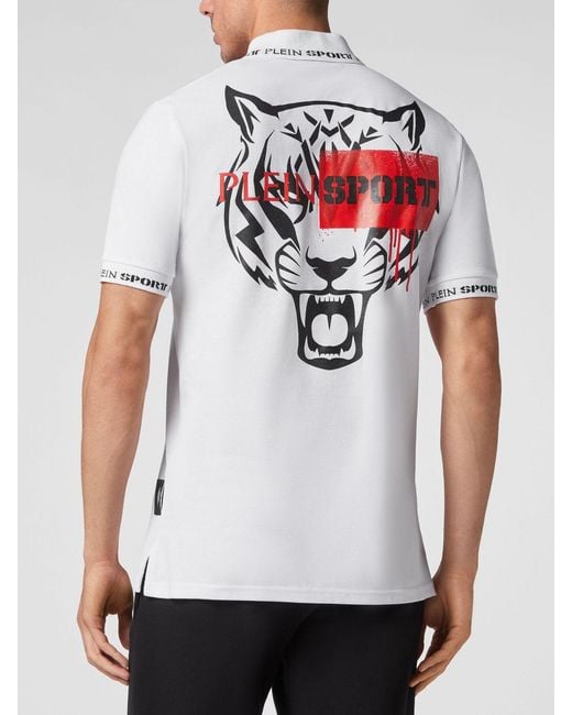 Philipp Plein White Slim Fit Cotton Polo Shirt With Graphic Print And Ribbed Collar for men