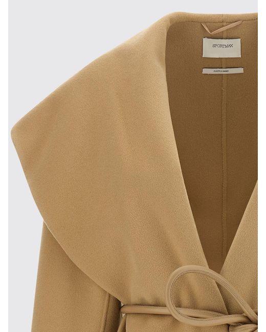 Sportmax Natural Short Virgin Wool Robe Coat With Belt And Sailor Collar