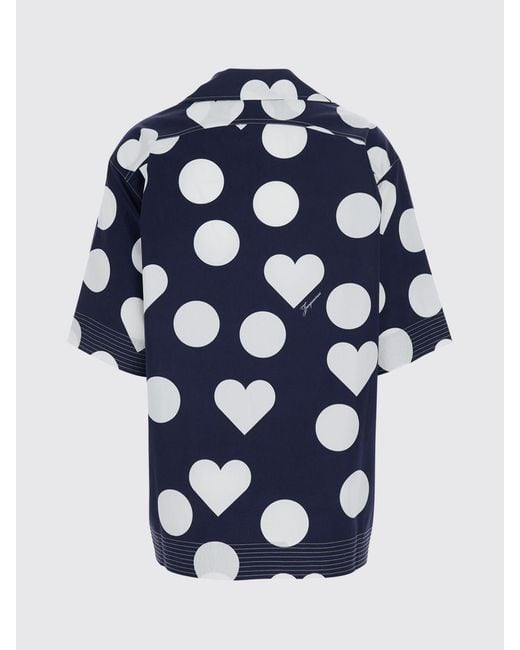 Jacquemus Blue Marin Short-Sleeved Cotton Shirt With Heart Print