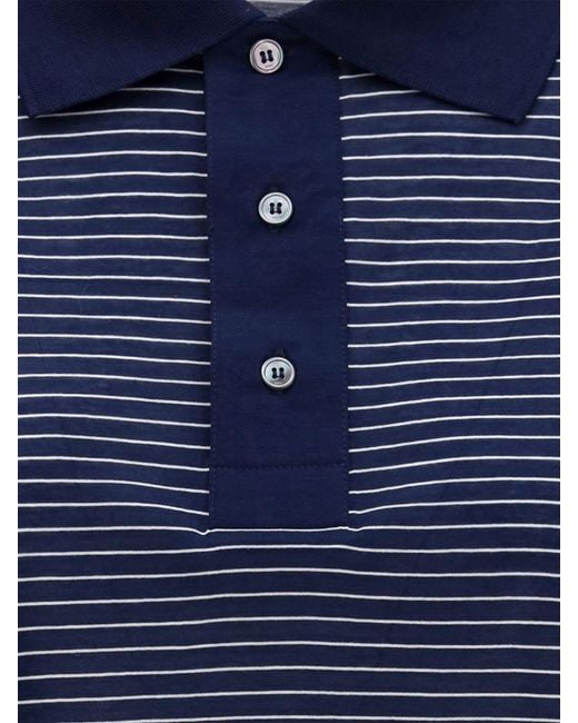 AMI Blue Striped Cotton Polo Shirt