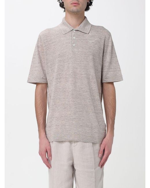 Brunello Cucinelli Gray Linen And Cotton Knit Polo Shirt for men