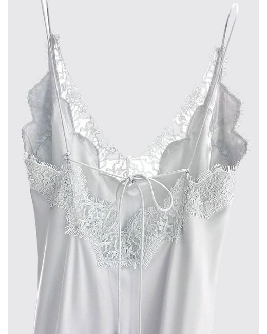 Rohe White Silk Slip Dress With Lace Inserts