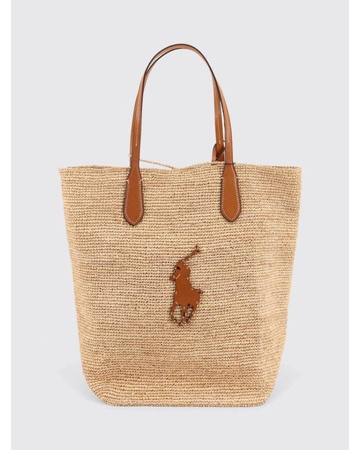 Polo Ralph Lauren Natural Leather Shoulder Bag With Logo On The Front