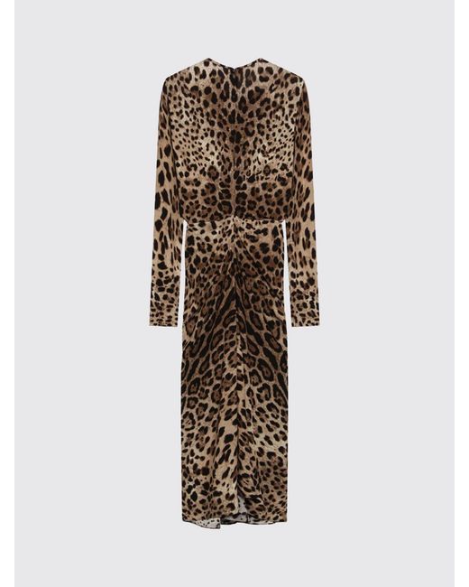 Dolce & Gabbana Brown Dolce &Amp Gabbana Animalier Print Viscose Midi Sheath Dress With Knotted Waist