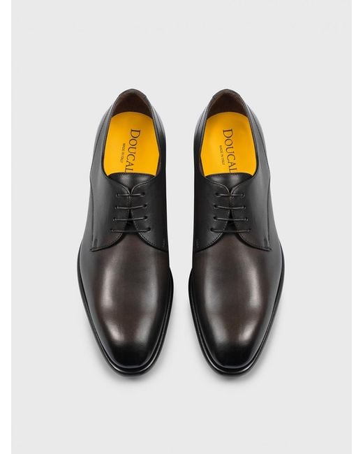 Doucal's Gray Leather Derby Shoes for men