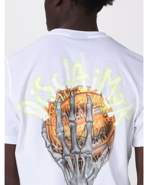 DISCLAIMER White Slim Fit Cotton T-Shirt With Skull Print And Crew Neck for men