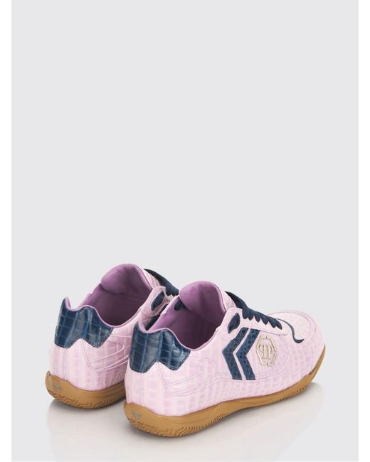 Philipp Plein Pink Pit-$Top Crocodile Print Leather Sneakers for men