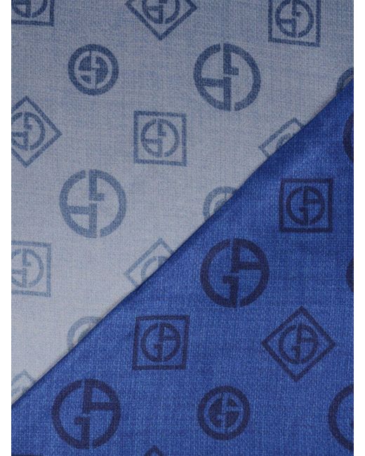 Giorgio Armani Blue Silk Scarf With Monogram Print for men