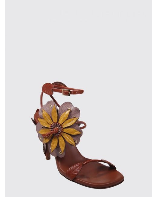 Zimmermann Brown Brightside Leather Sandal With Applied Flower