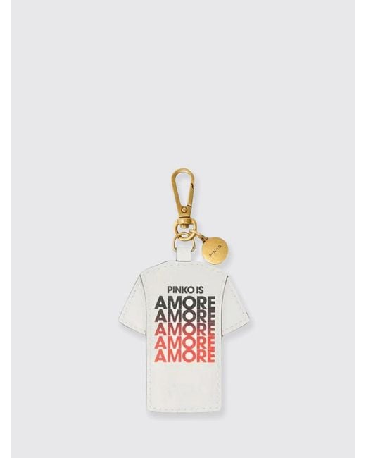 Pinko White Leather Keychain With Logo