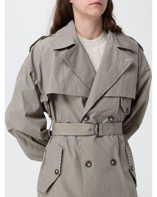 Isabel Marant Gray Striped Cotton Double-Breasted Trench Coat