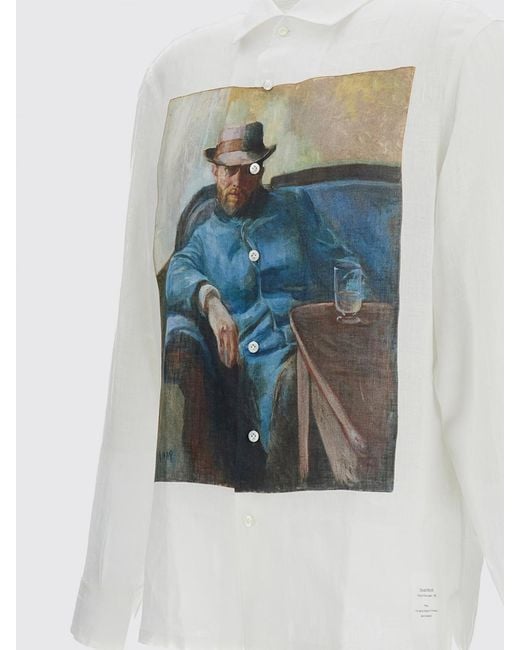 Junya Watanabe Blue Long-Sleeved Graphic Print Linen Shirt for men