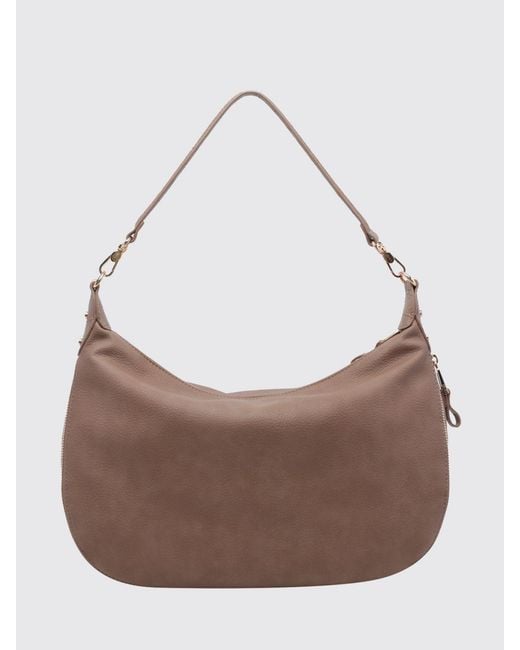 Liu Jo Brown Grained Faux Leather Hobo Bag With Monogram Logo And Removable Handle
