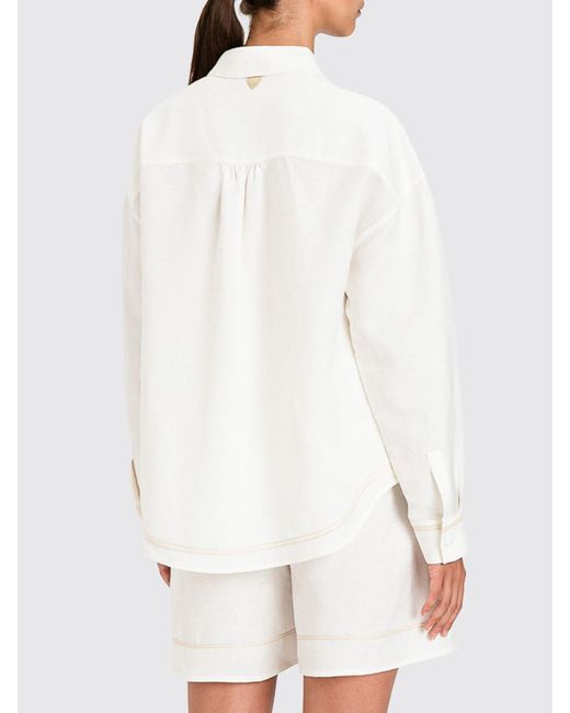 Twinset White Linen Blend Shirt With Embroidery