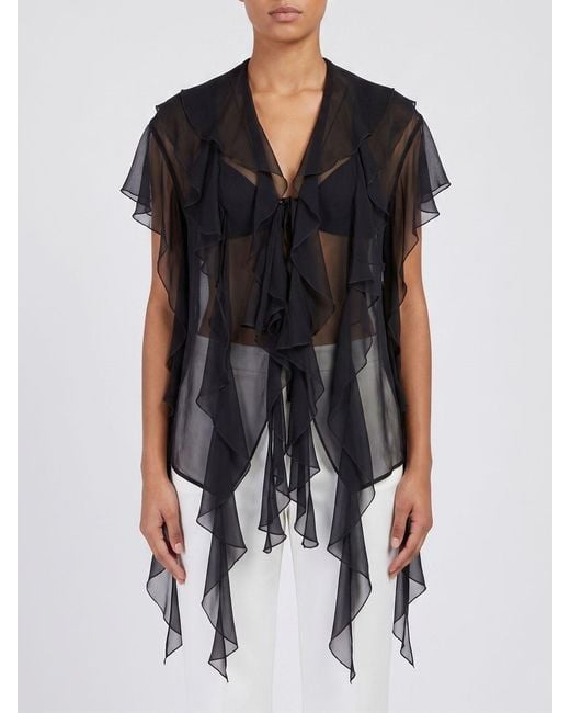 Erika Cavallini Semi Couture Black Georgette Shirt With Ruffles