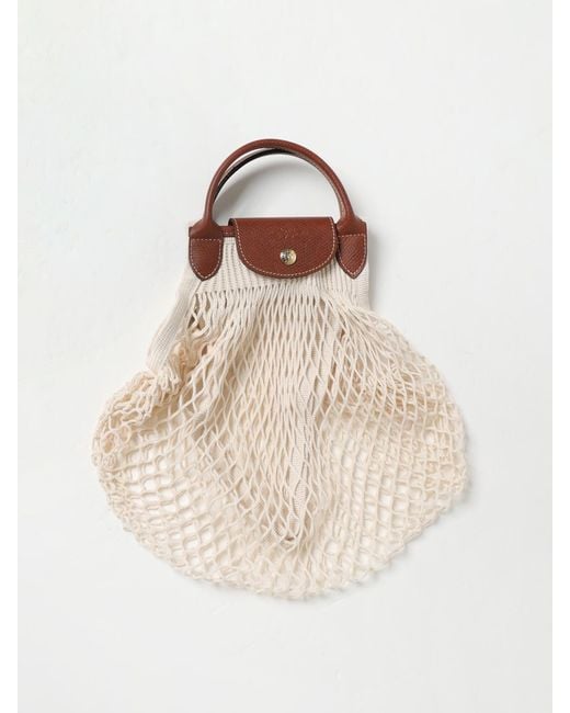 Longchamp Natural Le Pliage Filet L Mesh And Grained Leather Bag