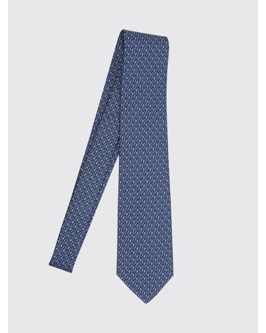 Ferragamo Blue Graphic Print Silk Tie With Gancini Motif for men