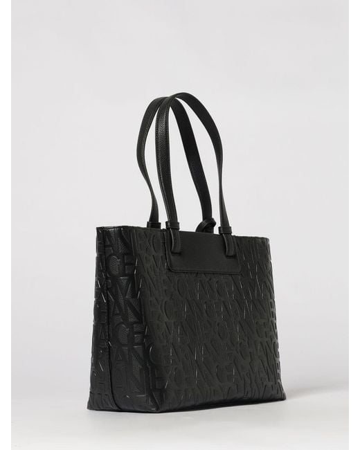 ARMANI EXCHANGE Black Grained Synthetic Leather Tote Bag With Embossed Logo