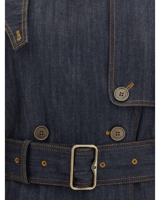 Burberry Blue Short Double-Breasted Denim Trench Coat With Epaulettes