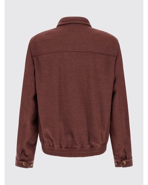 Brunello Cucinelli Red Wool Bomber Jacket With High Neck And Zip Closure for men