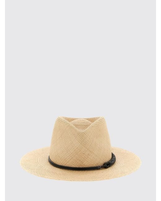 Brunello Cucinelli Natural Raffia Hat With Jewel Ribbon
