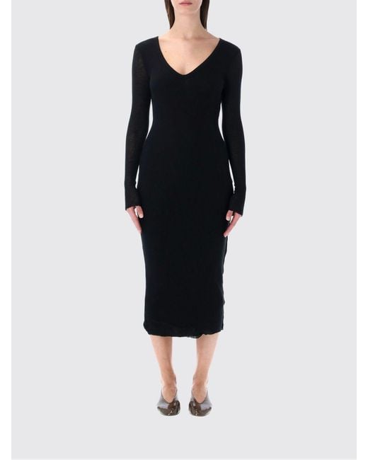 James Perse Black V-Neck Cotton And Cashmere Midi Sheath Dress