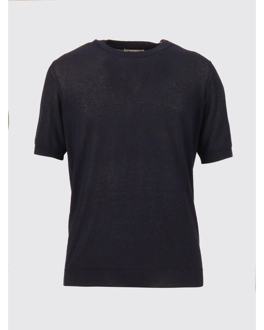 Kangra Blue Slim Fit Short-Sleeve Cotton-Blend Crewneck Sweater for men