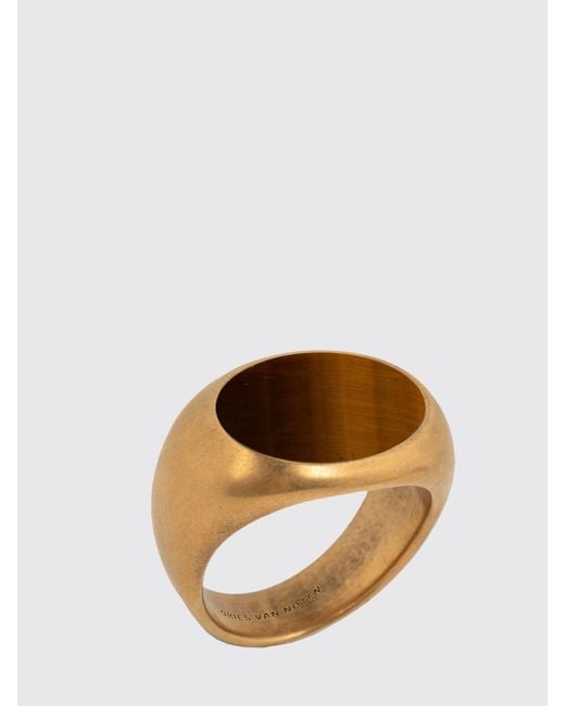 Dries Van Noten Metallic Brass Ring With Set Stone for men