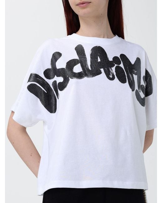 DISCLAIMER White Relaxed Fit Cotton T-Shirt With Printed Logo And Crew Neck