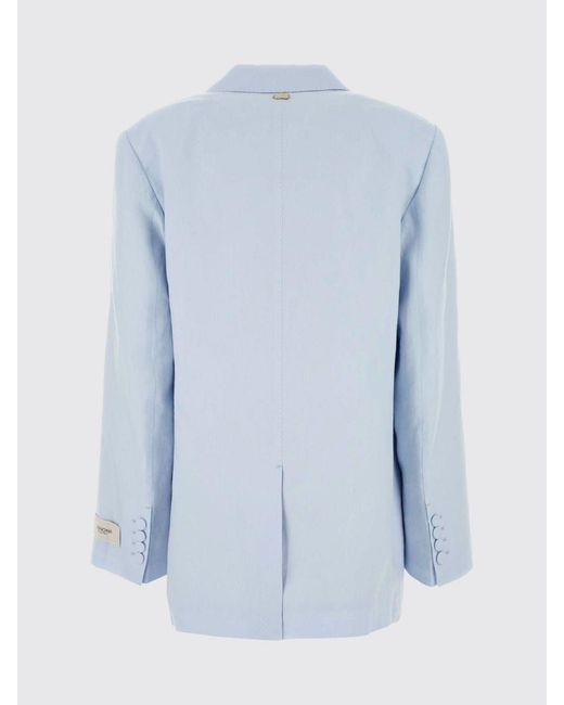 Agnona Blue Single-Breasted Linen And Silk Blazer With Peak Lapels