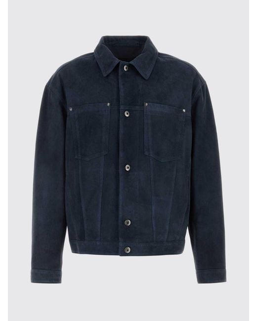 Salvatore Santoro Blue Suede Leather Shirt Jacket With Metal Buttons for men