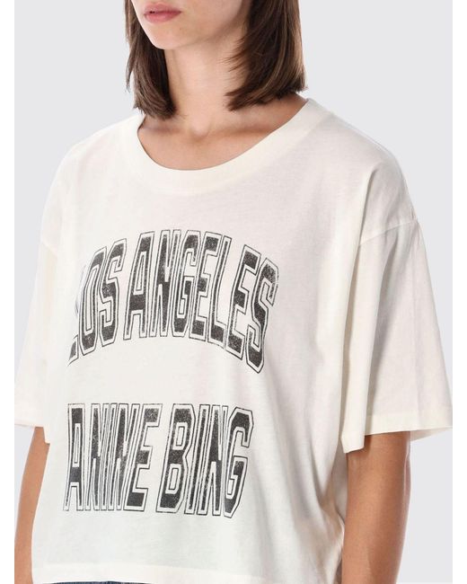 Anine Bing White Printed Logo Cotton T-Shirt With Dropped Shoulders