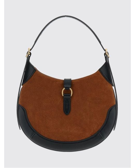 Polo Ralph Lauren Brown Leather And Suede Shoulder Bag With Removable Strap