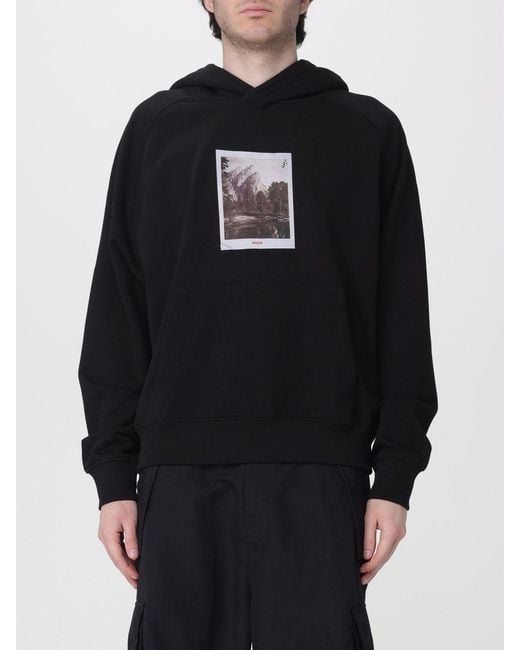 HUGO Black Printed Cotton Hoodie for men
