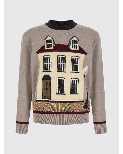 Junya Watanabe Gray Graphic Print Silk And Wool Blend Crew-Neck Sweater for men