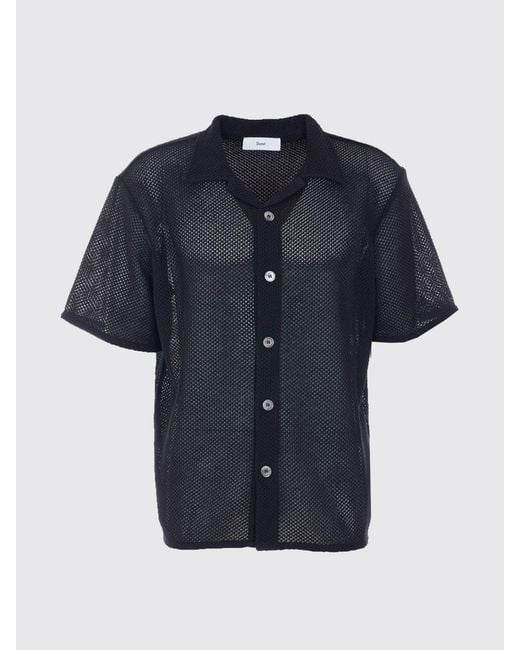 DUNST Black Crochet Knit Shirt for men