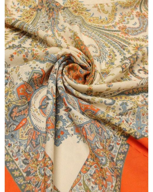 Etro Orange Paisley Print Cotton Blend Foulard