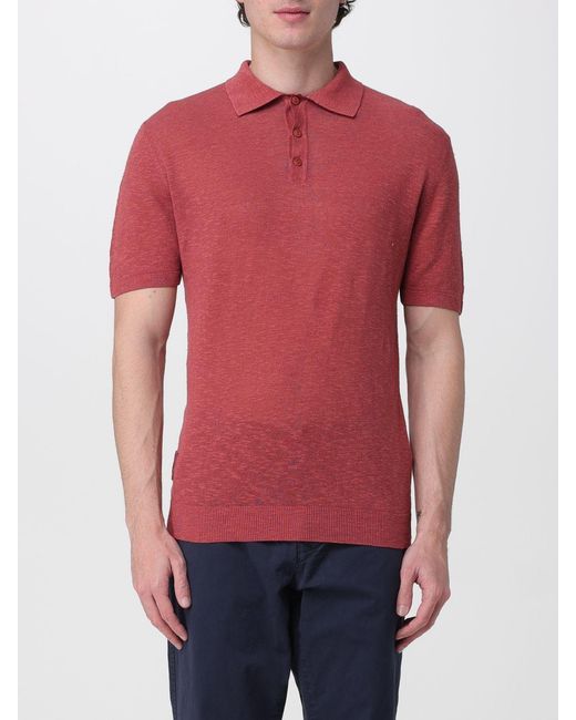 Blauer Red Linen And Cotton Polo Shirt for men