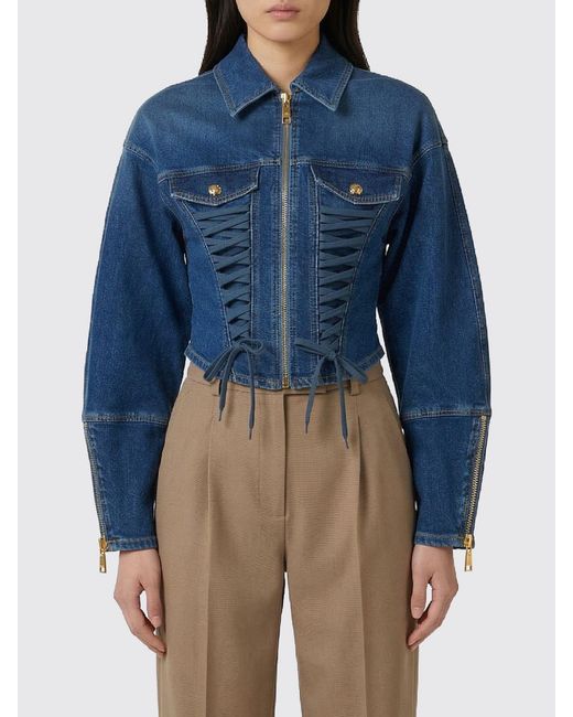 Elisabetta Franchi Blue Denim Bustier Jacket With Laces