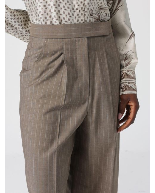 Max Mara Natural Pinstriped Virgin Wool Trousers