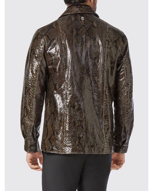 Billionaire Gray Python Print Leather Shirt for men