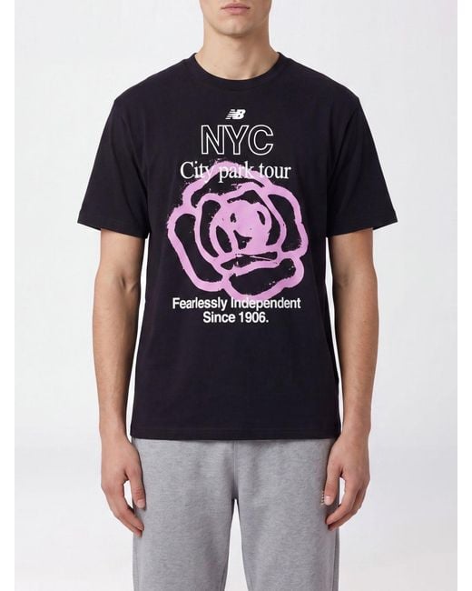 New Balance Blue Cotton Blend T-Shirt With Contrasting Graphic Logo Print for men